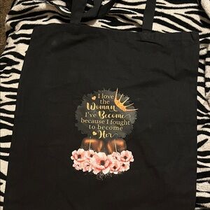 Black Tote Bag with Inspirational Quote and Floral Design